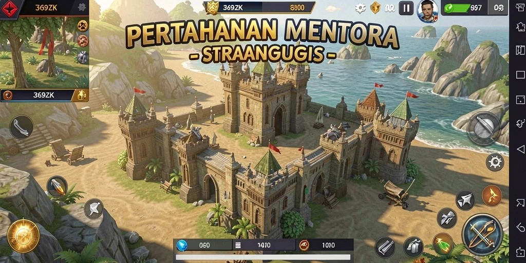 Screenshot gameplay 369ZK menampilkan pertahanan menara yang epik.