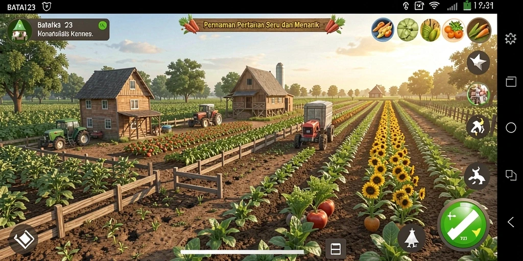 Screenshot utama BATA123 menampilkan gameplay bertani yang seru.