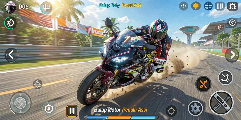 Gameplay balap motor yang mendebarkan dan penuh aksi.