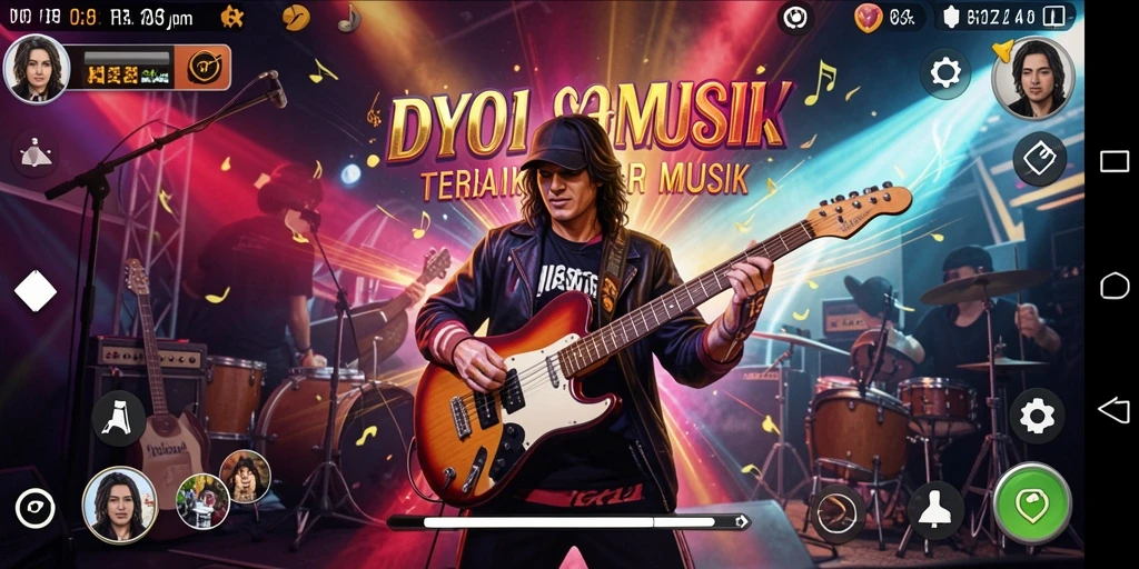 Screenshot utama DY01 menampilkan gameplay musik yang interaktif dan menyenangkan.
