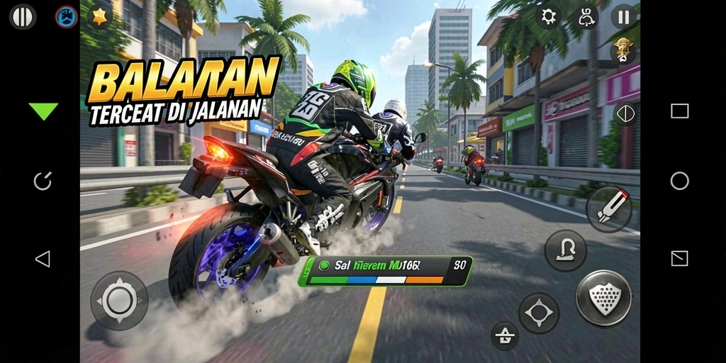 Tampilan gameplay seru di IDX66 dengan balapan motor penuh aksi.