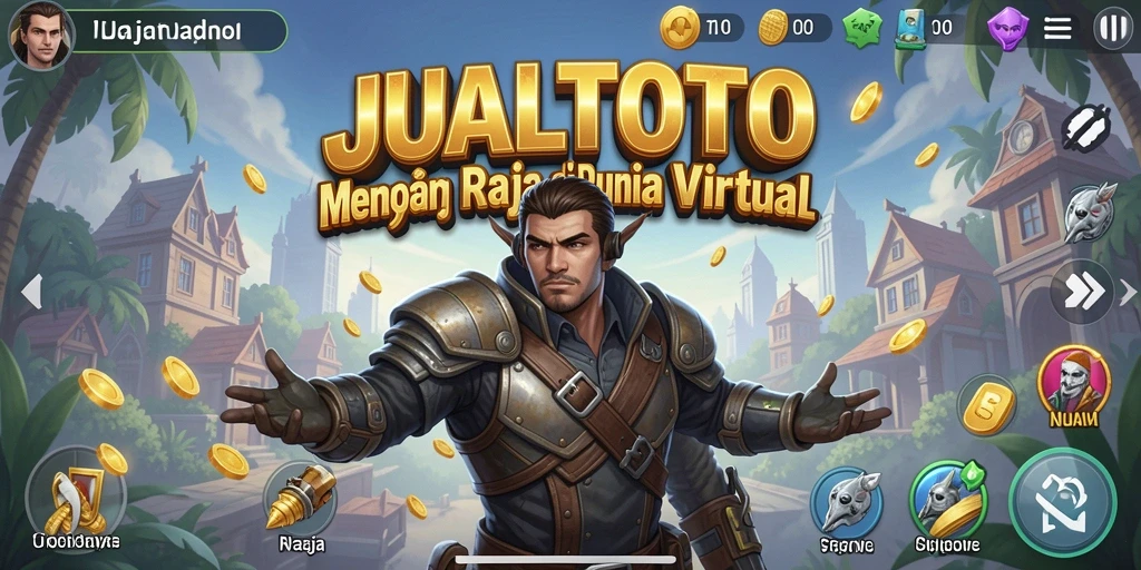 Tampilan gameplay JUALTOTO yang menampilkan pengelolaan bisnis virtual.