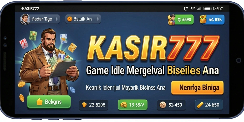 Tampilan gameplay KASIR777 yang menarik dengan pengelolaan bisnis yang intuitif.