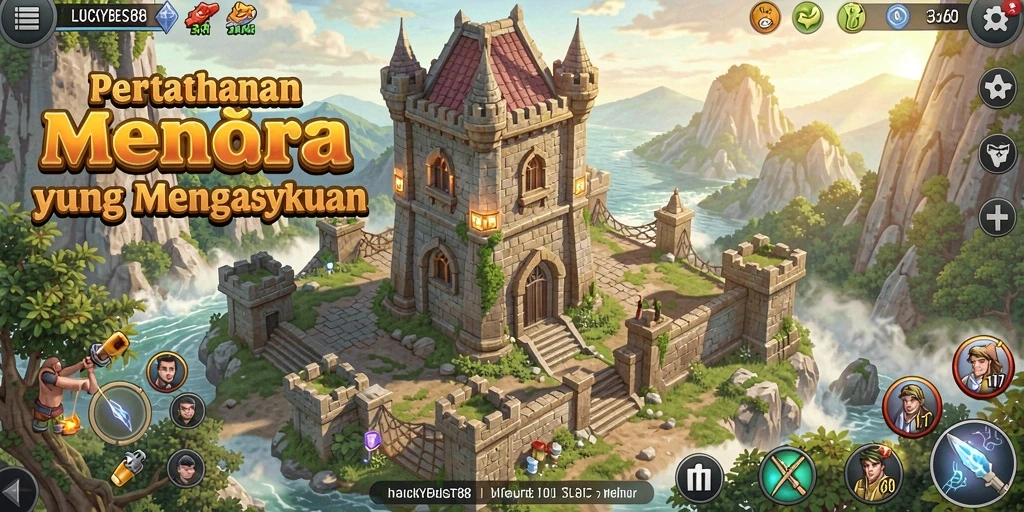 Screenshot gameplay LUCKYBEST88 menampilkan aksi menara yang mendebarkan.