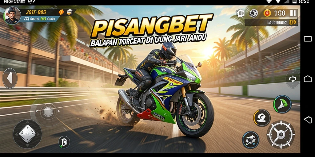 Screenshot utama PISANGBET yang menampilkan balapan motor yang seru dan mendebarkan.