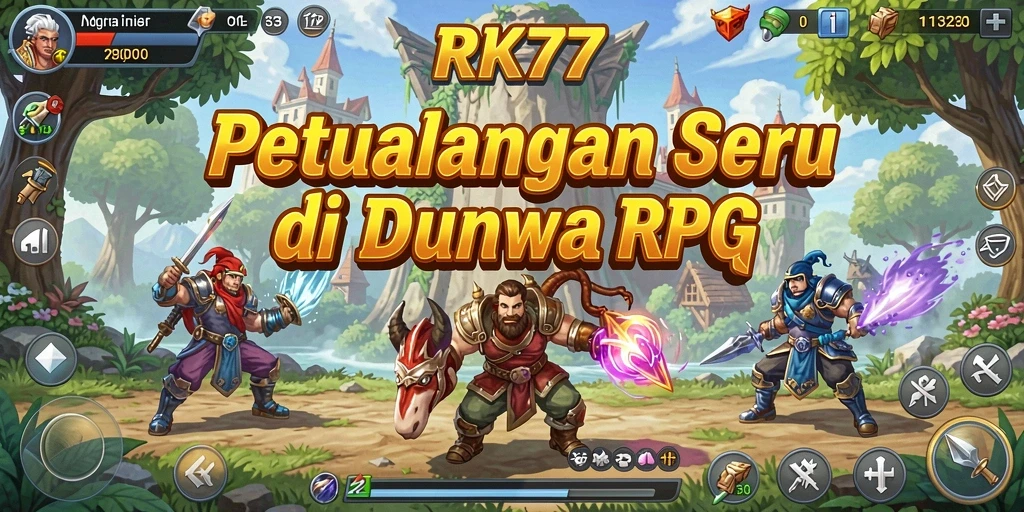 Tangkapan layar gameplay RK77 menampilkan pertempuran epik dan eksplorasi dunia yang luas.