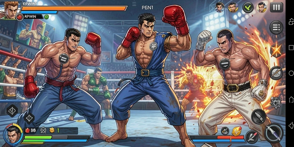Tampilan gameplay RPWIN1 yang mendebarkan saat pertarungan berlangsung.