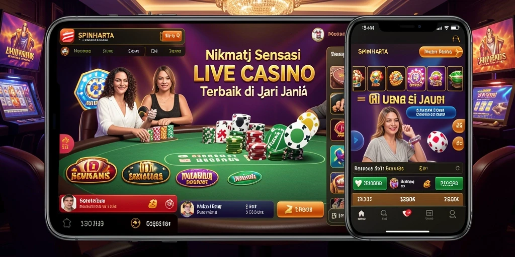 Tangkapan layar menampilkan dealer langsung dan suasana kasino yang nyata.
