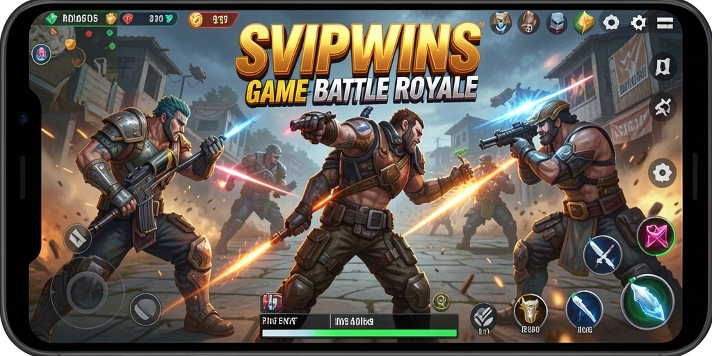 Tampilan aksi seru dalam gameplay SVIPWINS Battle Royale.